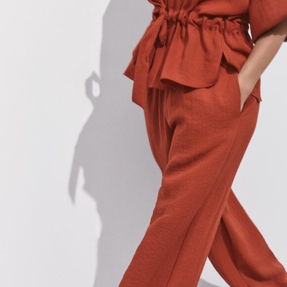 Zara Safari Co-ord Set Medium (linen look) Terracotta NWT shirt/trousers - Picture 2 of 14